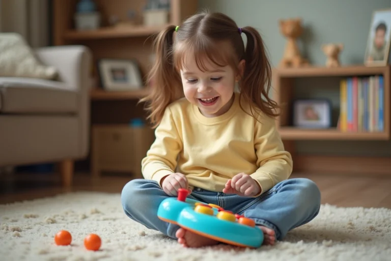 Fille de 4 ans joue avec un jouet musical interactif