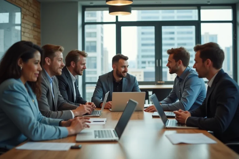 Groupe de professionnels en réunion dans un bureau moderne