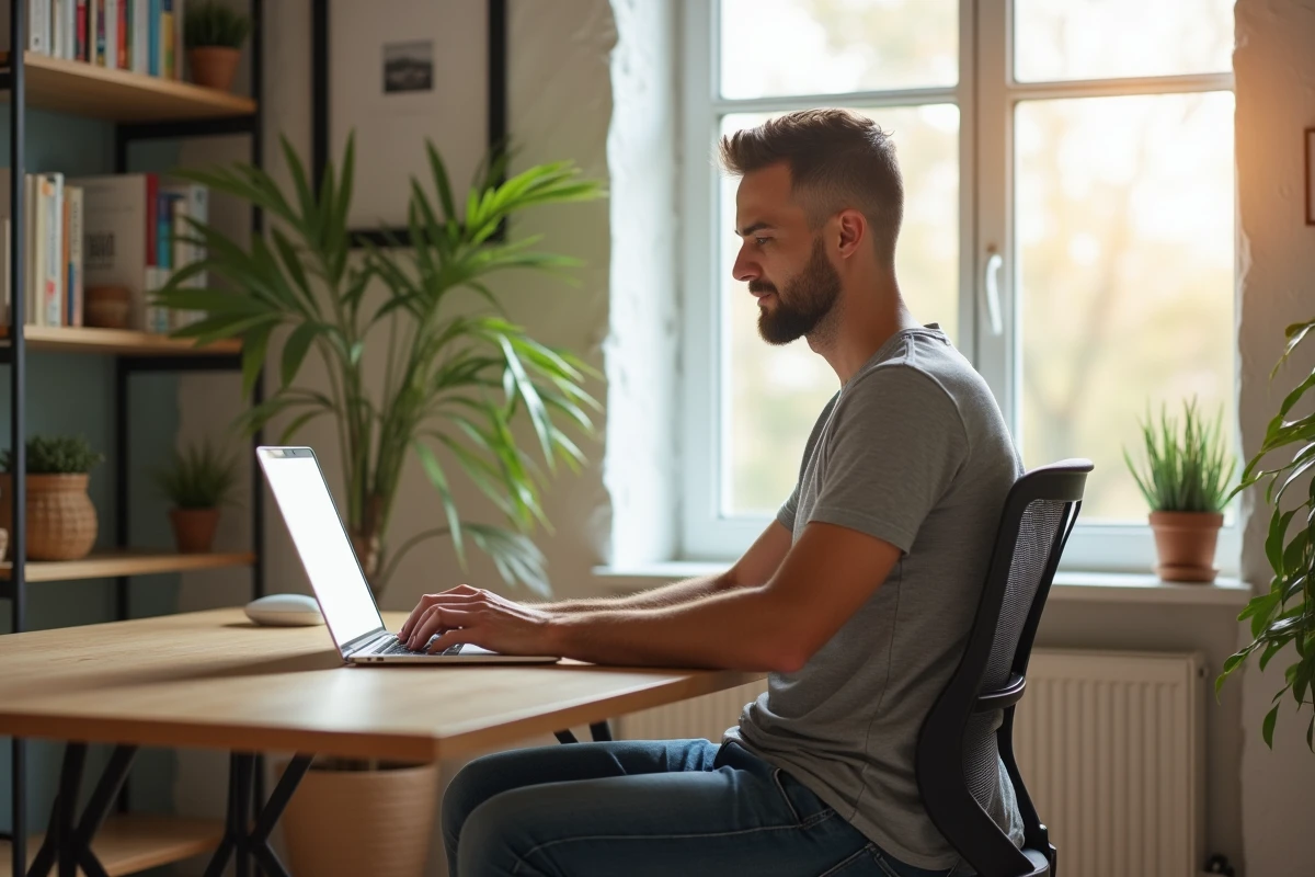 Homme travaillant avec une bonne posture à son bureau