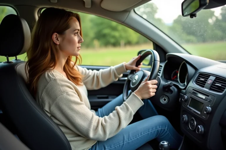 Jeune femme vérifiant le niveau de carburant dans sa voiture