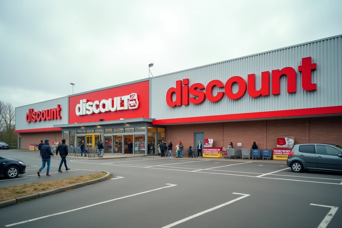 Vue extérieure d'un magasin Action en France dans une zone commerciale de banlieue pavillonnaire